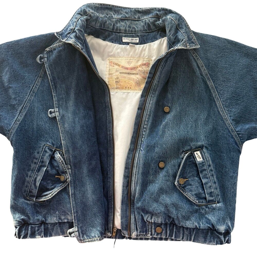 Guess Georges Marciano Vintage 1980s Unisex Denim Bomber Jacket XL Marty McFly